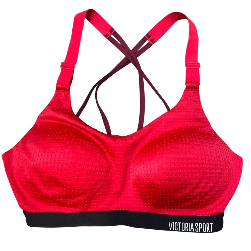 Y2K Victoria Sport‎ Red Perforated Mesh Strappy Back Sports Bra Molded Cups